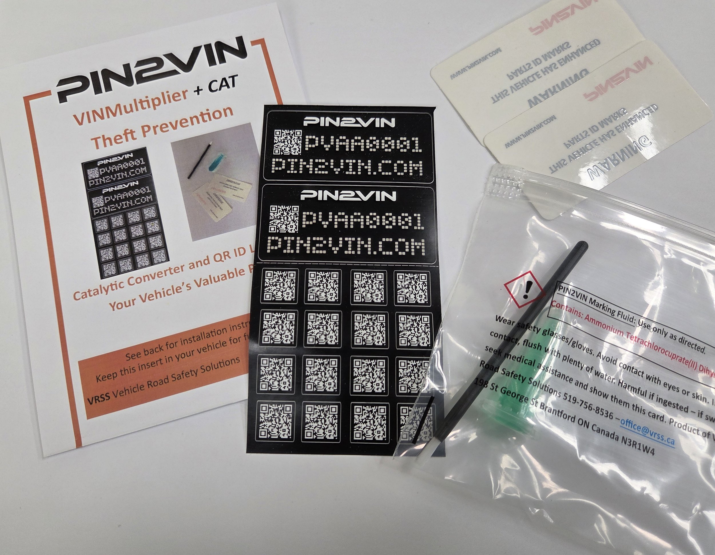 VIN+CAT Catalytic Converter Theft Prevention Kit, Pin2vin, Catetch, Catgaurd, catalytic security, theft deterrent, Catalytic protection, marking product, cat label, Catalytic Label, etching label, Catalytic marking product, vehicle marking, Metal marking kit, Catalytic safety product, Safeguard, metal marking kits, qr kits, vin multiplier, yourVIN, your vin, Vin duplicator, vehicle protection,